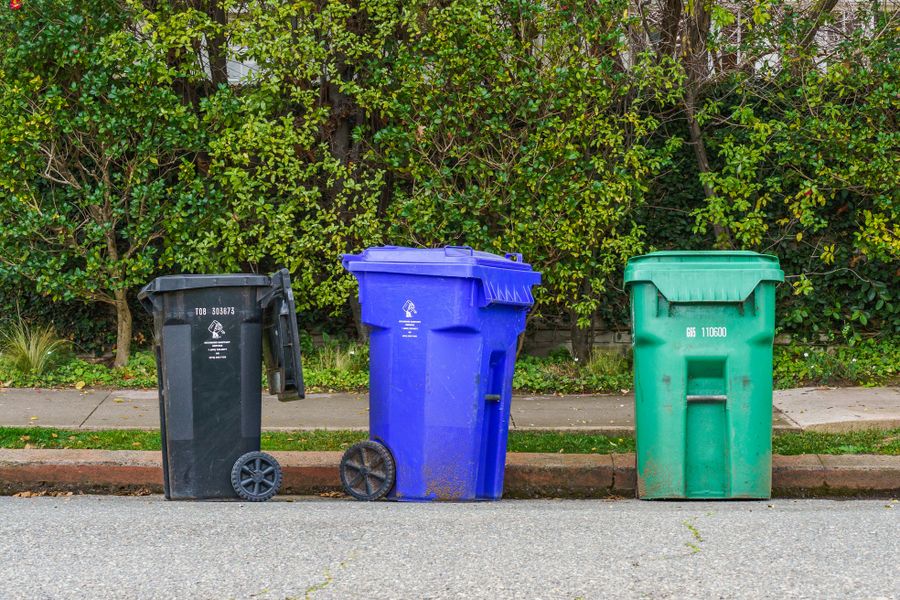 Recycling carts set out at the curb for pick-up
