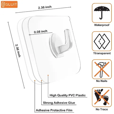Clear Adhesive Hooks, 20 pack