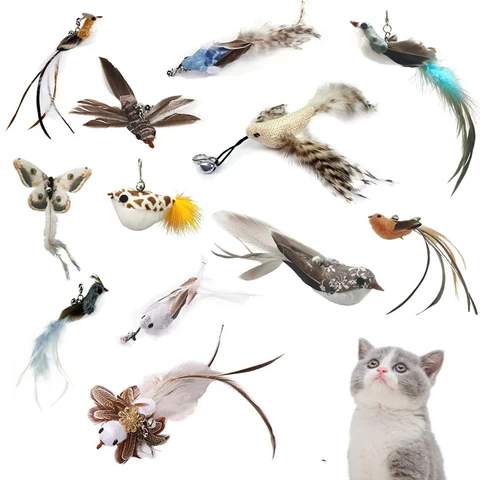 Feather Bird Cat Wand with Bell