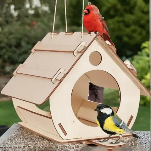 Hanging Wooden Bird Feeder