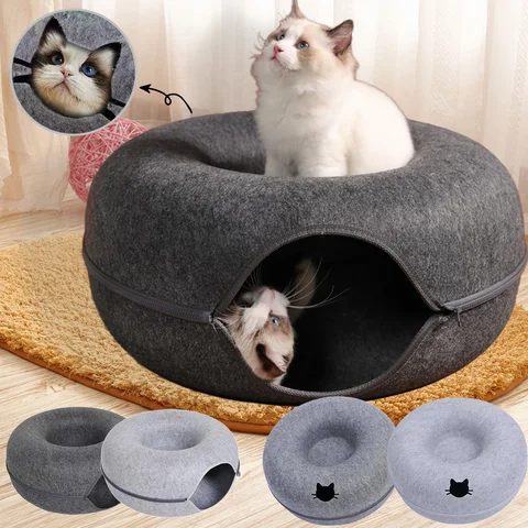 Felt Cat Tunnel Bed, 20 in, Light Gray