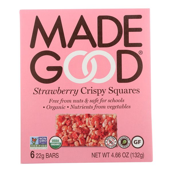 MadeGood Organic Crispy Squares, Strawberry, pack of 6 boxes