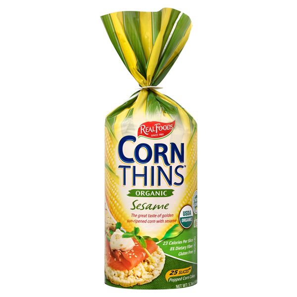 Real Foods Organic Sesame Corn Thins, 5.3 oz, pack of 6