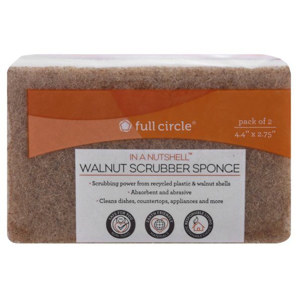 Full Circle Walnut Scrubber Sponge, 2 count, case of 6