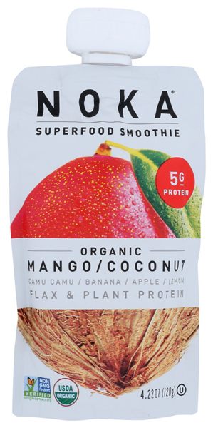 Noka Organic Mango Coconut Smoothie Pouch, pack of 6