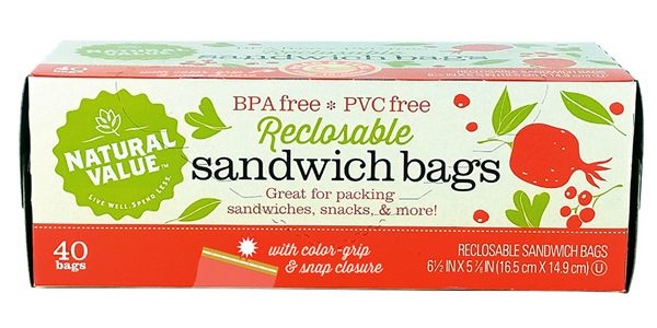 Natural Value Reclosable Sandwich Bags, 40 count, case of 12