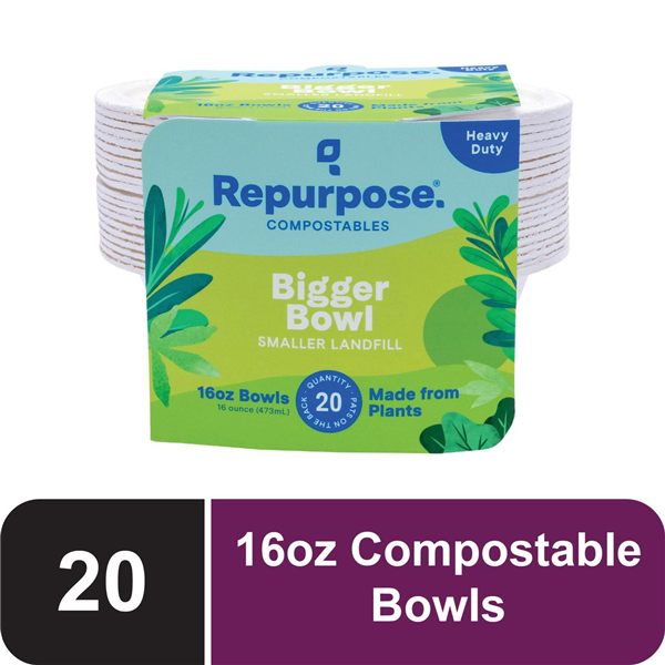Repurpose Compostable Bowls, 16 oz, 20 count, case of 12