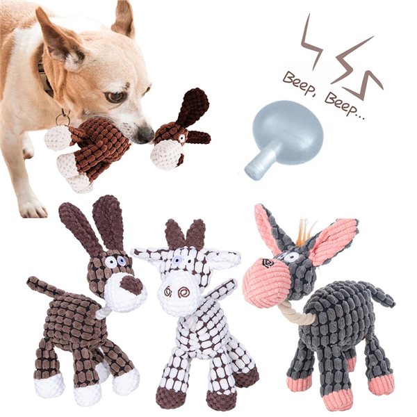 Corduroy Squeaky Dog Toy, Brown Rabbit