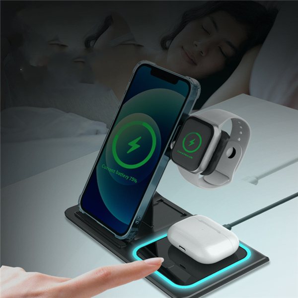 Foldable 3-in-1 Wireless Charger, Black
