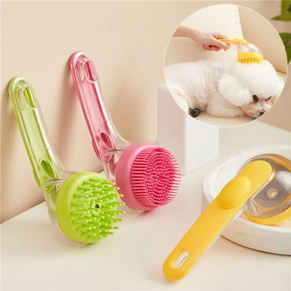 Dog Bath Brush with Shampoo Dispenser, Yellow