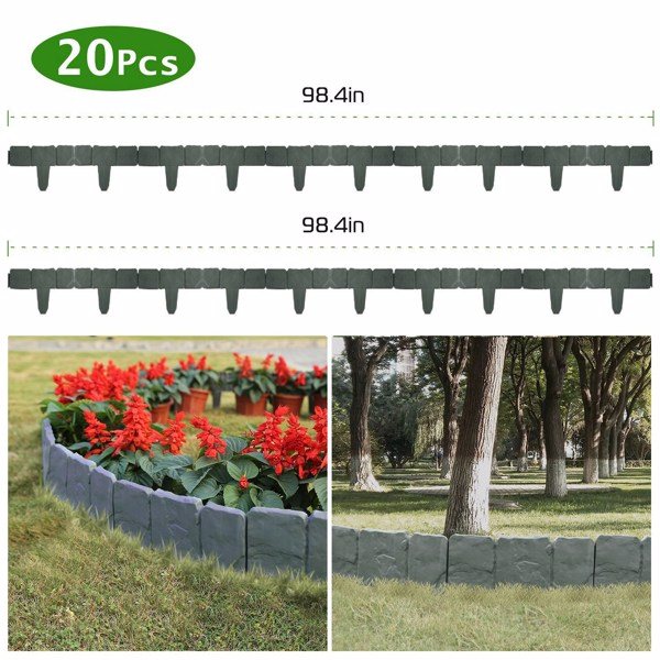 Faux Stone Flexible Garden Edging, Gray, 20 Pieces