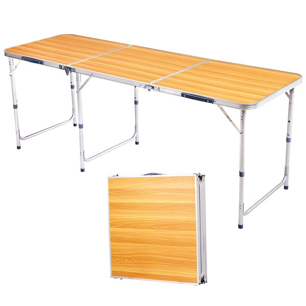 Aluminum Folding Table, 6 ft, Wood Grain