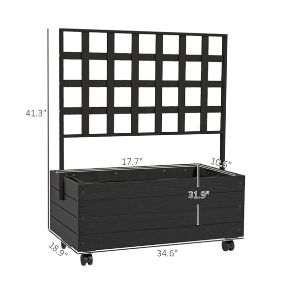 Wooden Elevated Garden Bed with Trellis and Wheels