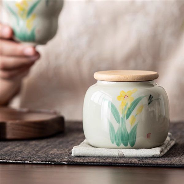 Hand-Painted Orchid Ceramic Tea Canister