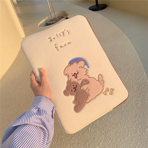 Embroidered Laptop Sleeve, 13.3 in, White Puppy